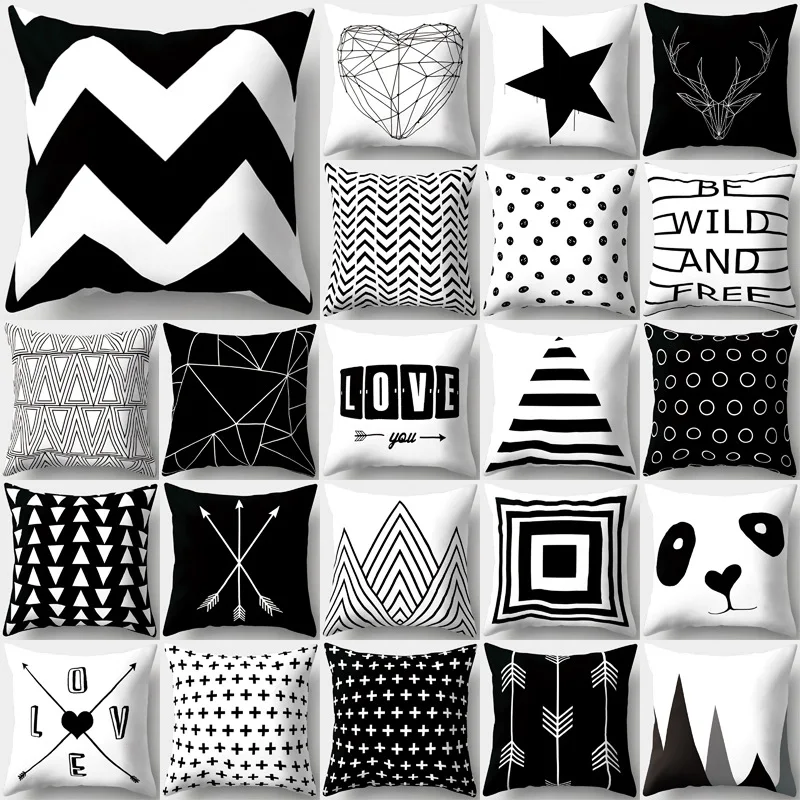 Black White Geometric Cushion Throw Pillows Polyester Decorative Pillowcase 45*45 Nordic Style Home Decor Pillow