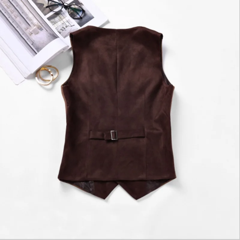 Gilet En Daim Pour Homme Style Cowboy - Vintage, Sans Manches, Coupe Slim, Marron, Look Western Décontracté