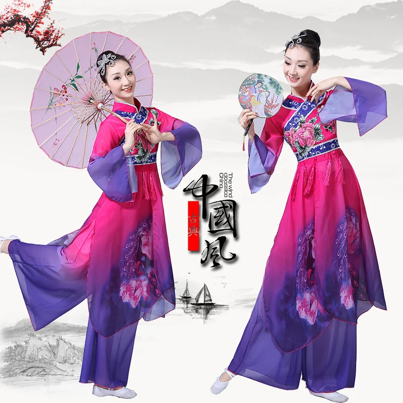 Women\'s classical dance costumes 2019 new adult elegant embroidery printing Yangko clothing dance national dance costume