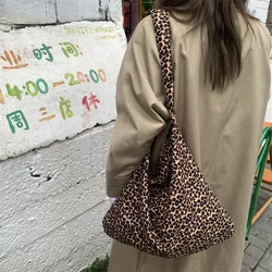 Women Shoulder Canvas Shopper Bag Leopard Print Korean Shopping Bag Casual Female Handbag Cotton Fabric Tote Bags for Women 2021