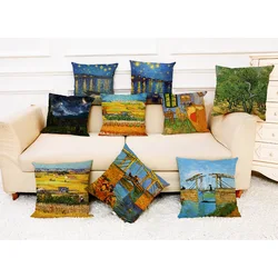 Van Gogh Starry Sky Linen Pillow Cover Case Nordic Oil Painting Cushion Decorative Home Decoration Sofa Cushion