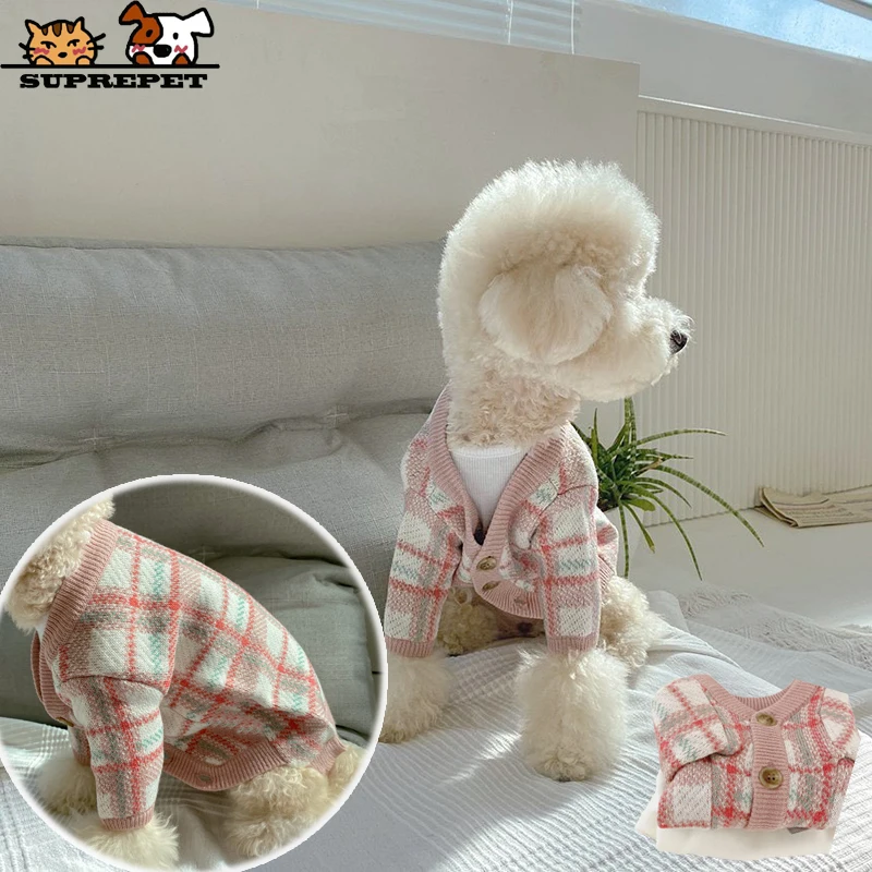 

SUPREPET Sweet Plaid Dog Costume Pink Winter Dog Clothes for Small Dogs Warm Coat Puppy Accessories Pets Sweater Chihuahua Cute