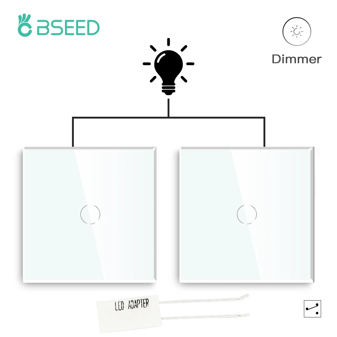 

BSEED Led Touch Dimmer Switches Wall Dimmers 1Gang 2Way Sensor Switch Tempered Galss Waterproof 2pack