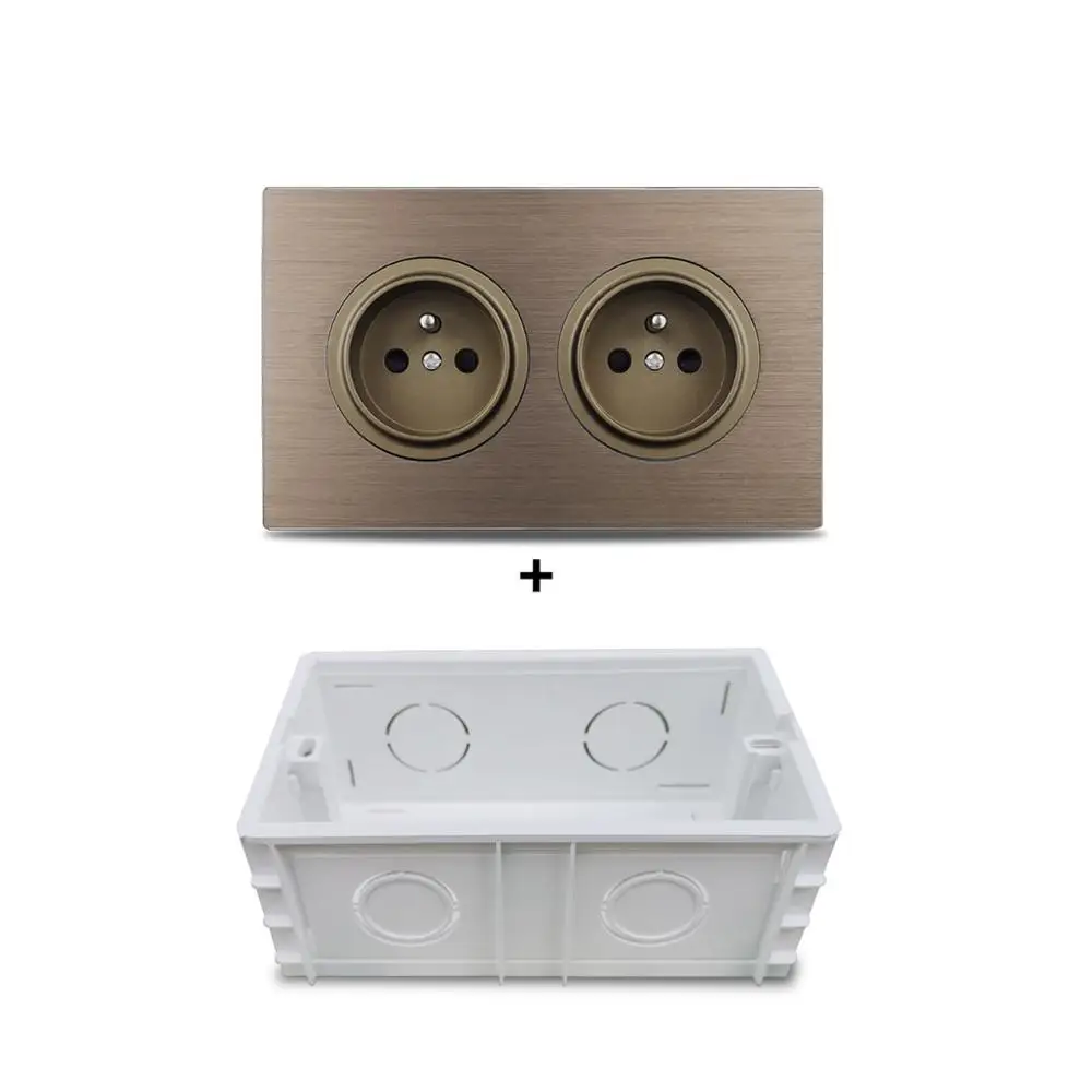 Dubbel EU Frans stopcontact bruin geborsteld aluminium paneel stopcontact 146 * 86 mm Wallpad L6 - afbeelding 1