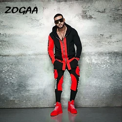 ZOGAA-Conjunto de chándal para hombre, ropa de calle, sudadera con capucha, pantalones de chándal, traje de chándal informal de retazos de letras, trajes ajustados de gran tamaño, Chic, otoño