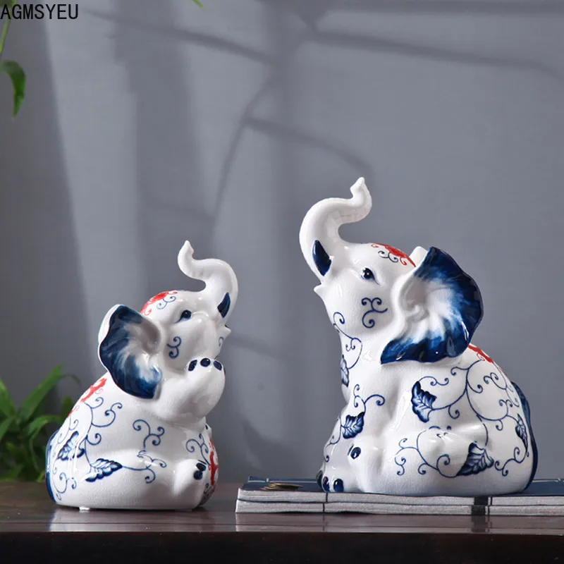 

AGMSYEU Creative Simple Elephant Animal Sculpture Ceramic Crafts Decoration Bedroom Living Room Desktop Home Decoration