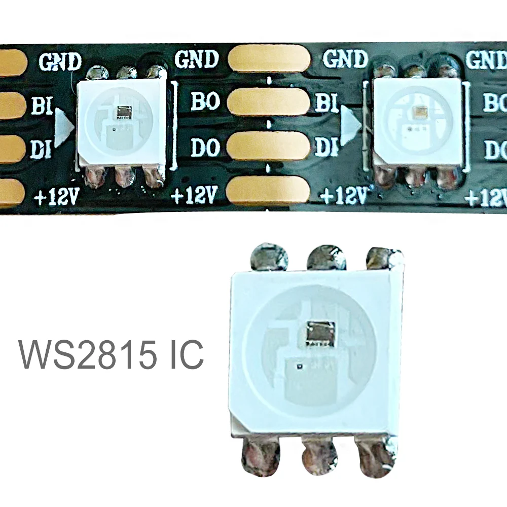 DC12V WS2815 5050RGB 5M/ม้วน30/60/144Leds/M สีดำ/สีขาว PCB IP30/IP65/IP67แอดเดรสแอดเดรสสมาร์ทพิกเซล Led Strip Light