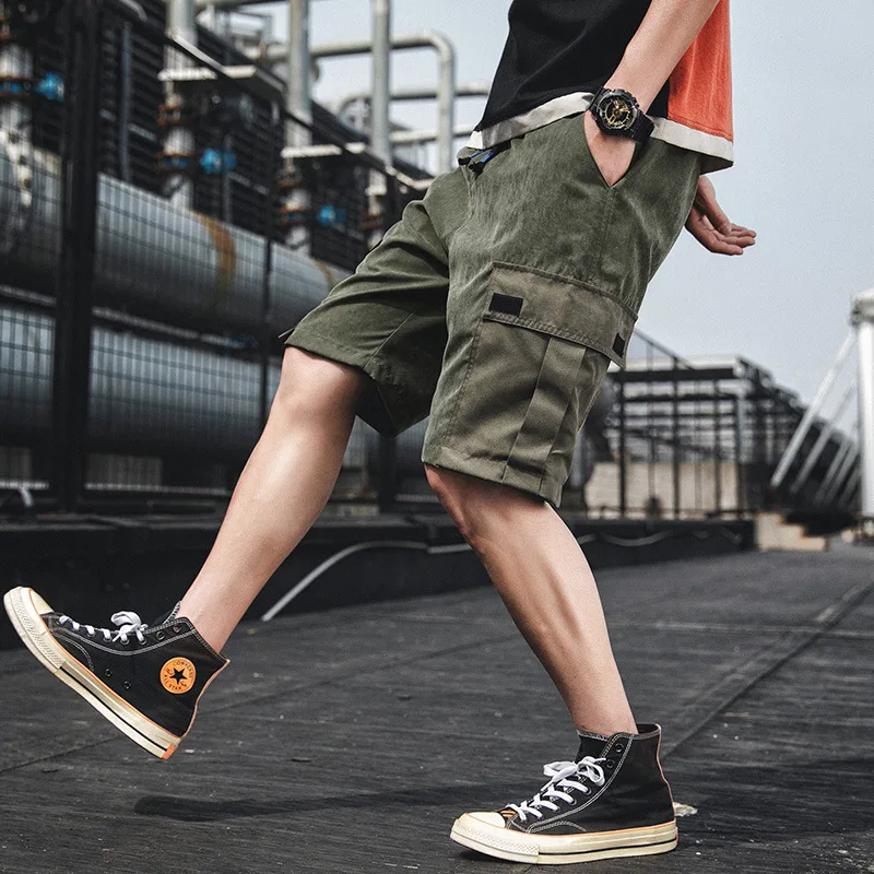 Men 2021 Summer New Casual Cargo Fashion Brand Loose Multi-Pocket Shorts Cotton Streetwear Knee-Length Beach Shorts Jogger Harem