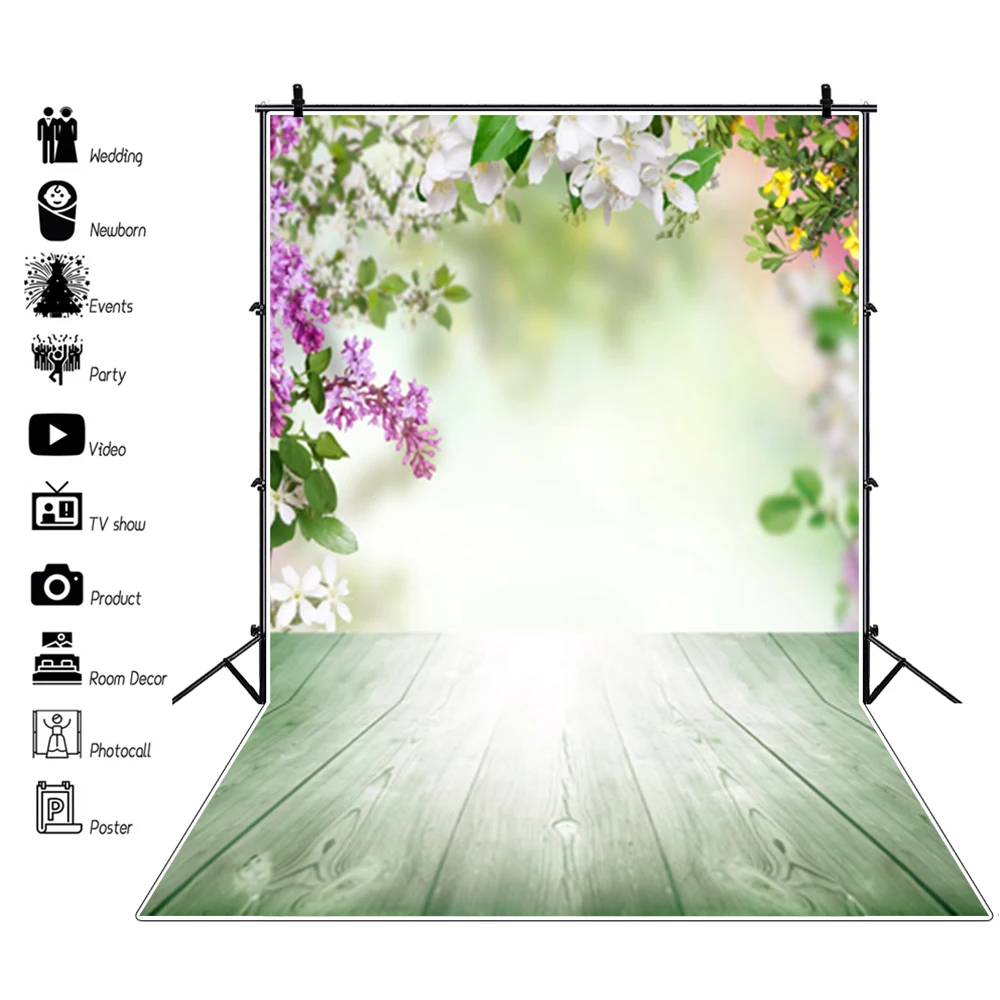 Laeacco Green Garden Backdrops Spring Blossom Flowers Scenic Photography Background Photocall Portrait Props For Photo Studio