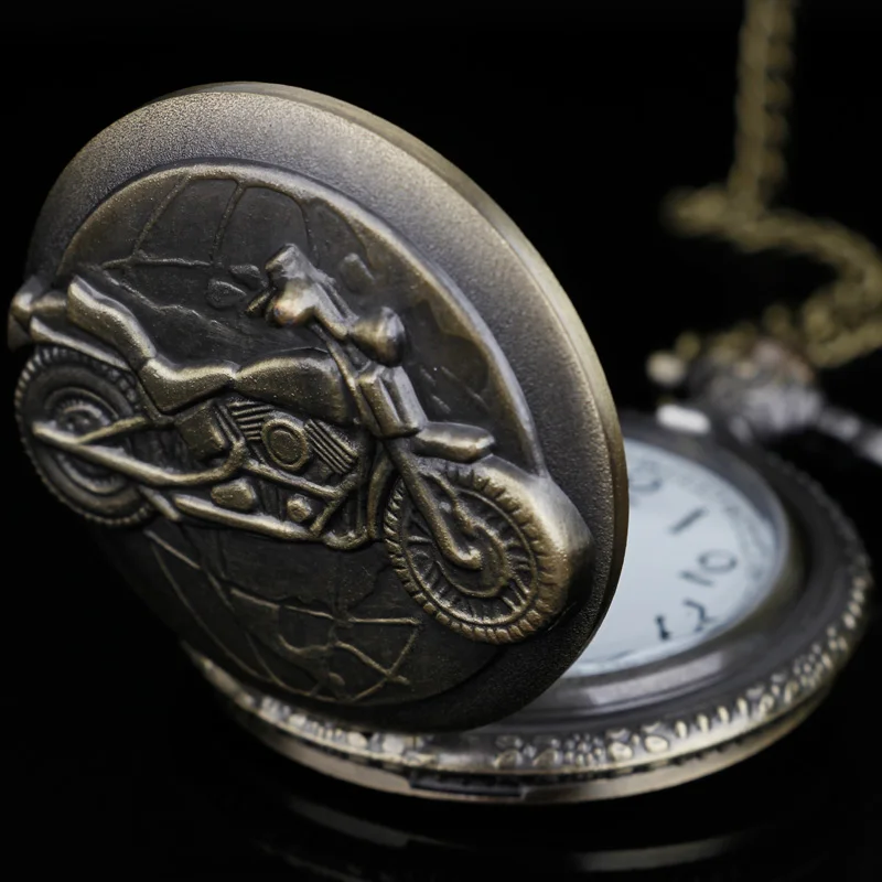 Brons Motorfiets Auto Patroon Quartz Zakhorloge Klassieke Mannen Ketting Hanger Fob Horloge Geschenken Voor Vrouwen Mannen