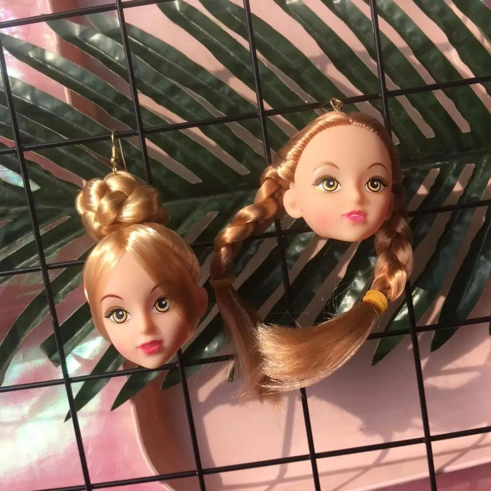 Creative Trendy Lovely Hair Girls Doll Head Drop Earrings For Women Long Dangle Earrings Brincos Fashion Jewelry Party Gifts
