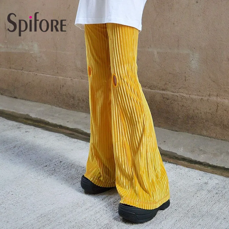 Spifore Velvet Flare Pants Y2K Pink New Fashion Floor Length Skinny Street Wear Chic High Waist Flared Trousers Women 2022