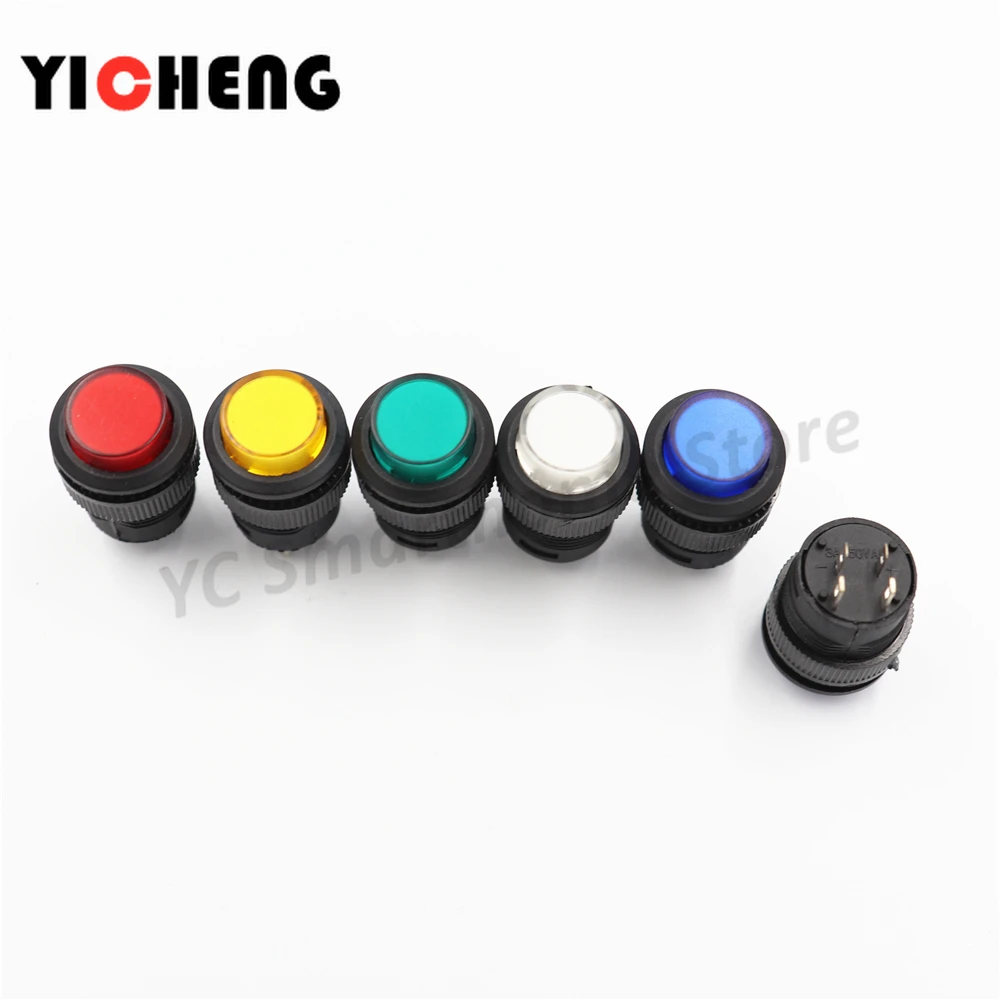 5Pcs R16-503 key button switch with light jog reset self-locking switch round 4 Pin 2 Pin 16MM With light  LED 3V