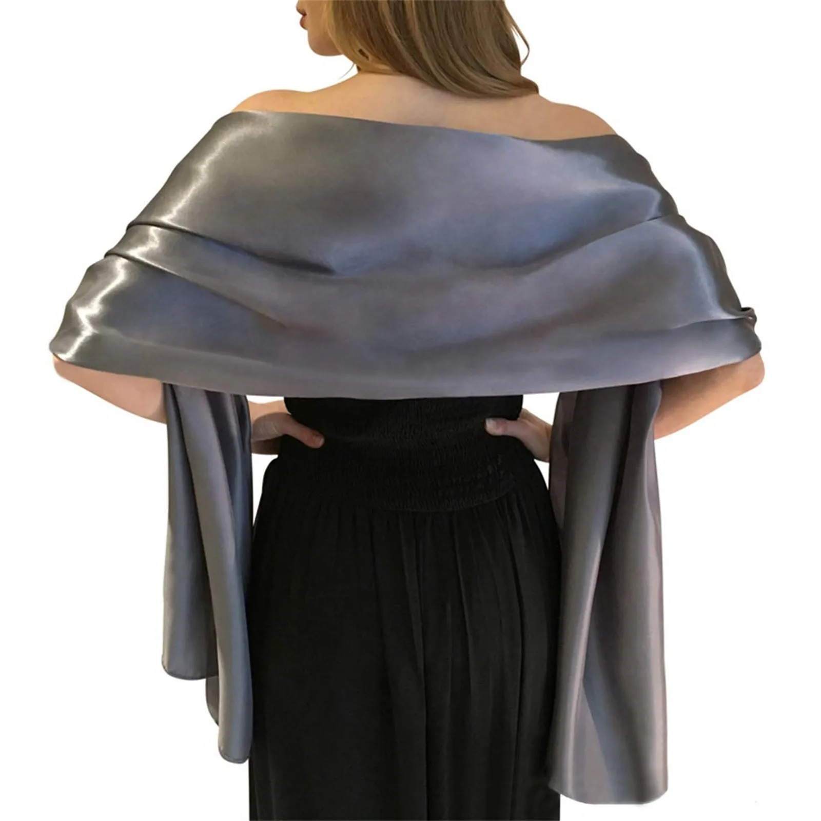 Capa larga de noche para mujer, de Color liso vestido de novia, chal elegante de satén, Bolero para boda, fiesta de Navidad y graduación, 2021