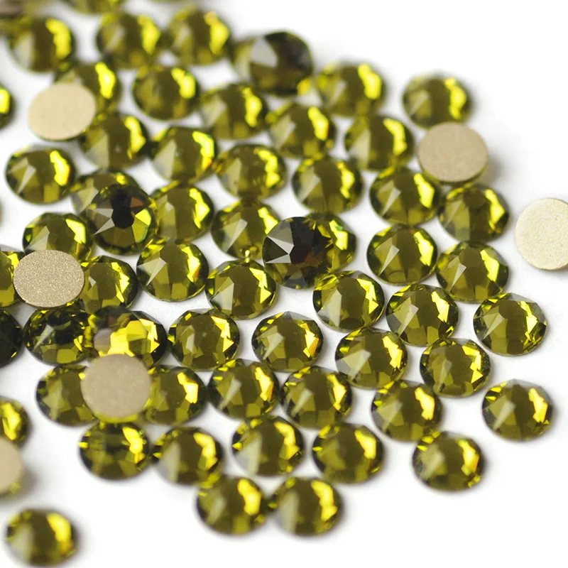 YANRUO Olivine Rhinestones 8 Big + 8 Small Flatback Crystal Glass Glitter DIY Decorations Dress Jewelry Making Accessories Beads