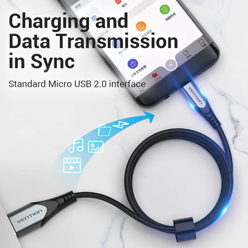 Vention 3A Reversible Micro USB Cable Nylon Fast Charging for Samsung Xiaomi HTC LG USB Charger Data Cable Mobile Phone Cable