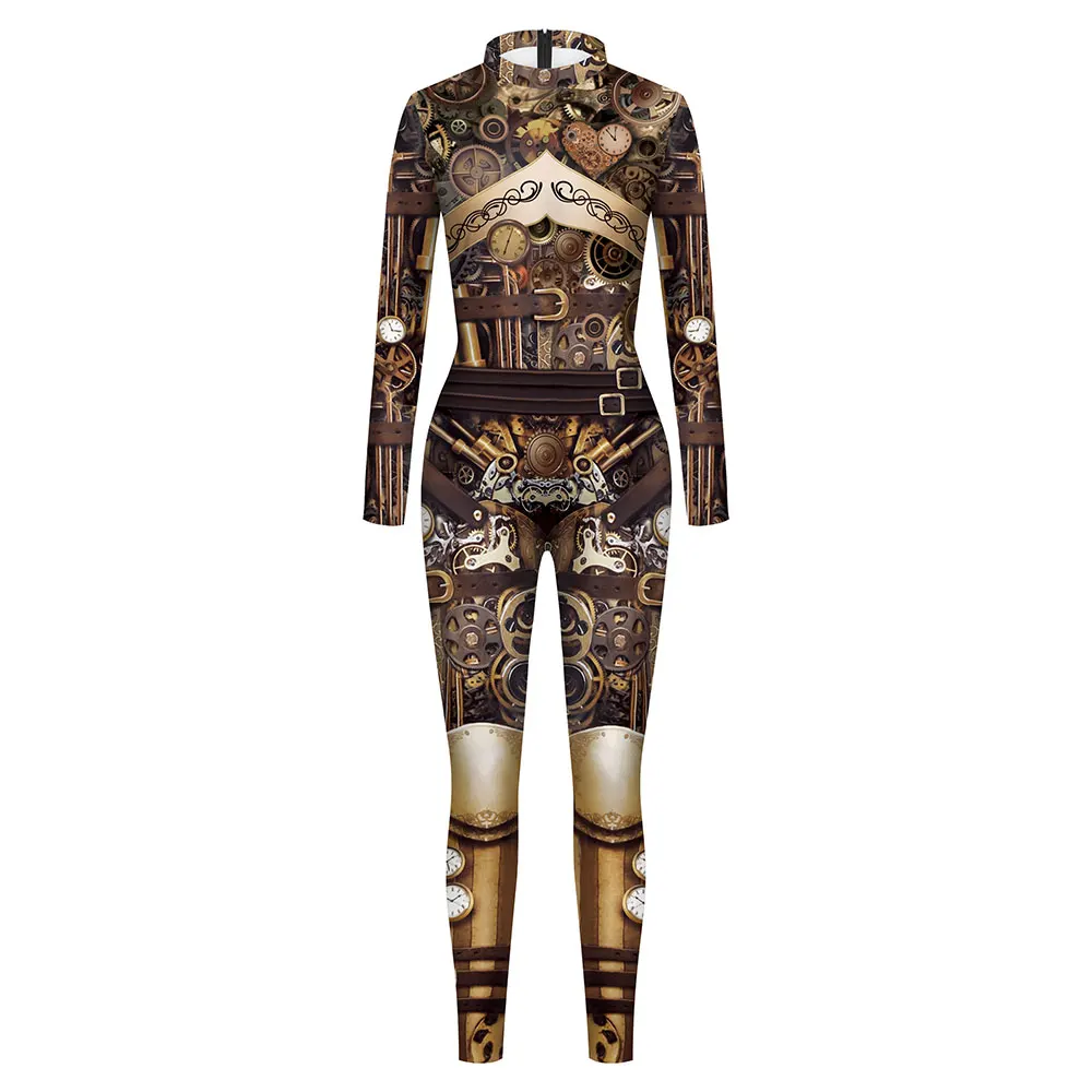 FCCEXIO Mechanical Style Women Jumpsuits High Quality New Long Sleeve Zipper Suit Cosplay Costume Steampunk Party Costumes