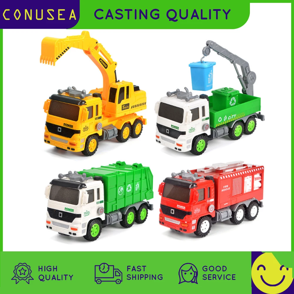 

Inertia Toy cars Kids construction truck excavator children's fire fighting truck model sanitation garbage truck toy for boys