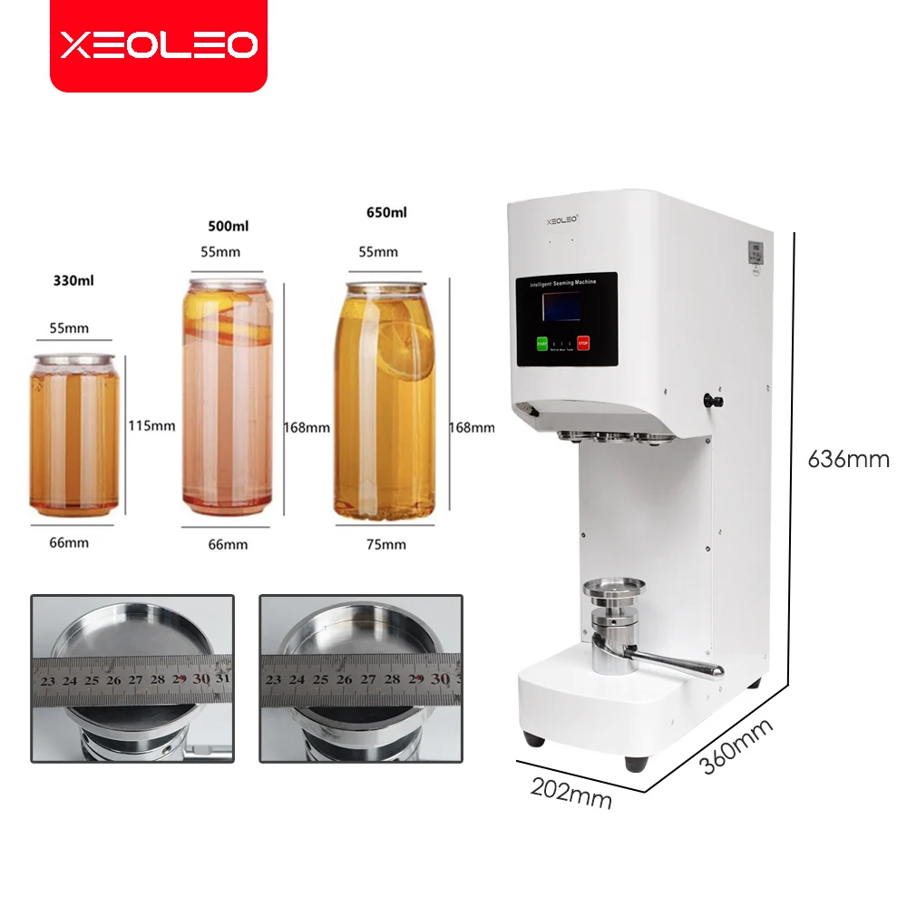 

XEOLEO PET Can sealer Pet/Aluminum bottle sealing machine suitable 55mm mouth diameter 330/500/650ml for bubble tea/drinks