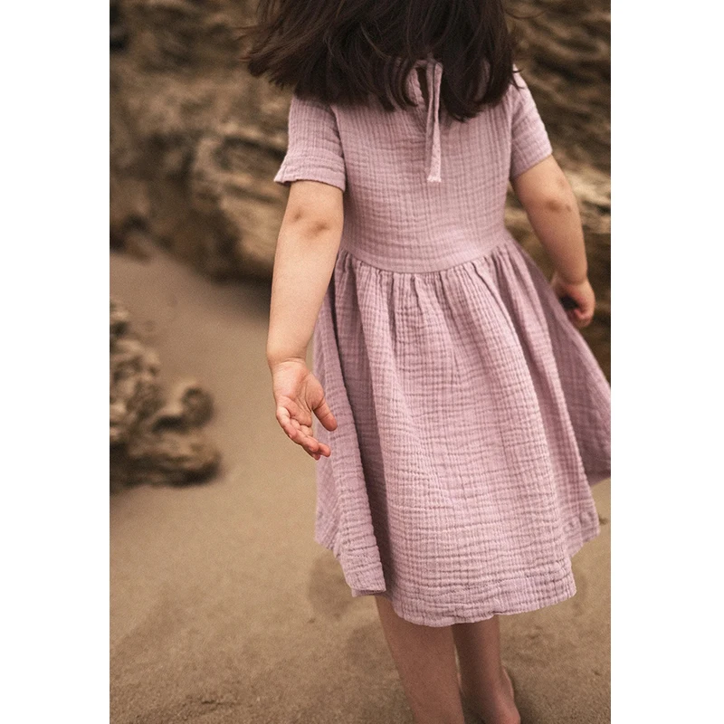 Summer New Retro Girl Dress 100% Cotton Toddler Baby Girls Casual Loose Beach abiti a maniche corte abbigliamento per bambini TZ83