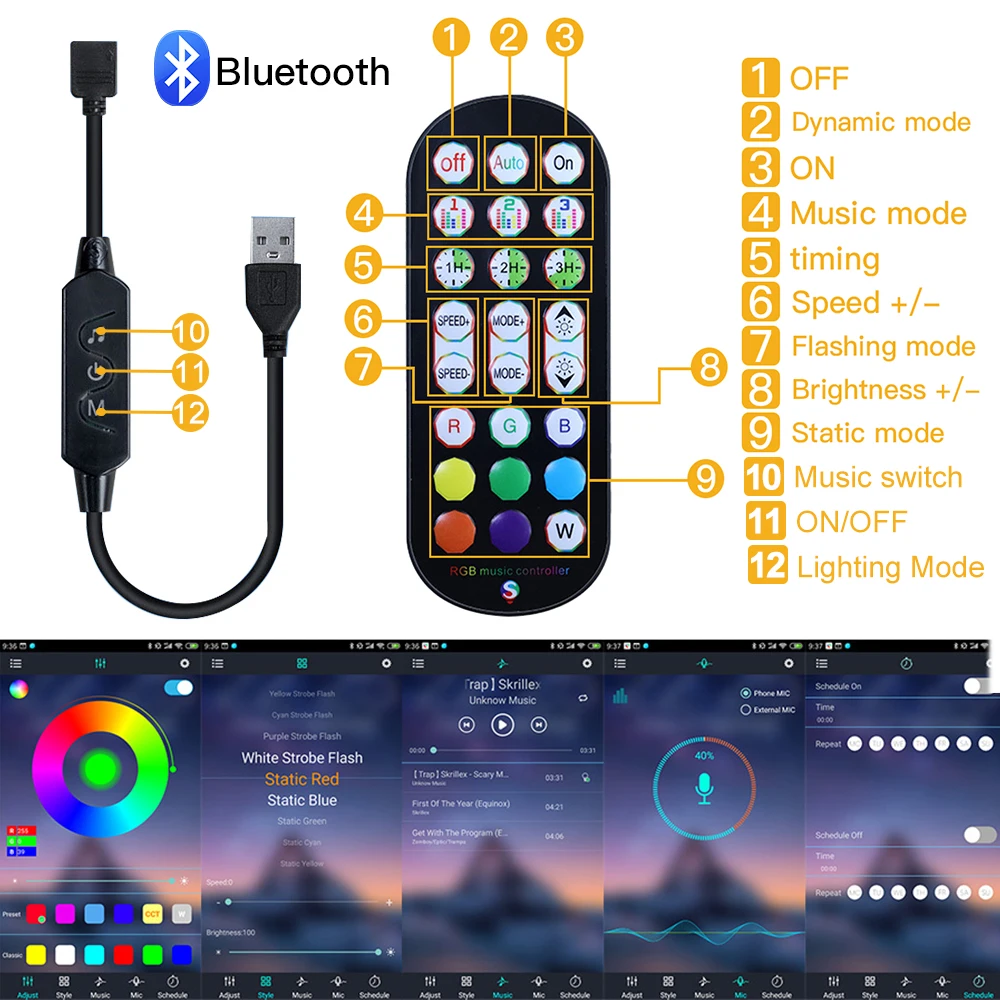 5V LED Strip RGB 5050 Bluetooth APP/ IR Remote Control 5M 10M 15M Flexible Led Tape Music Sync Lamp for PC Screen TV Back Light
