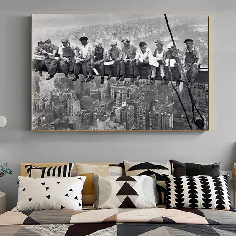 Canvas Art Print New York Construction Worker Lunch Painting Poster Wall Picture for Living Room Home Decorative Bedroom Decor