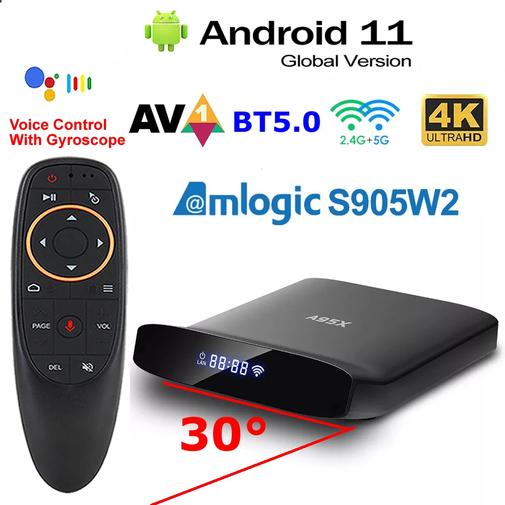 

A95X W2 Android 11 Smart TV Box Amlogic S905W2 Quad Core 4GB 64GB Support AV1 5G Wifi 4K Youtube BT5.0 TV Set Top Box PK A95X F4