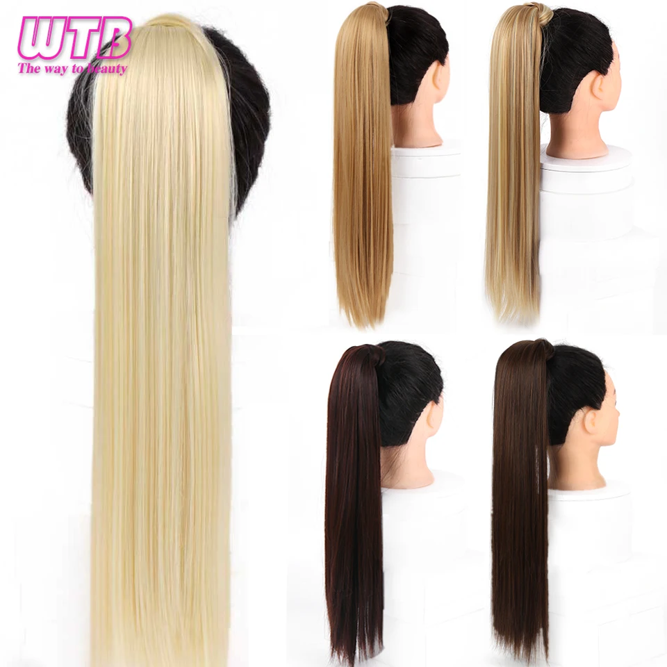 WTB-Extensión de cabello sintético para mujer, pelo largo y liso con Clip, cola de caballo postiza, 32 pulgadas