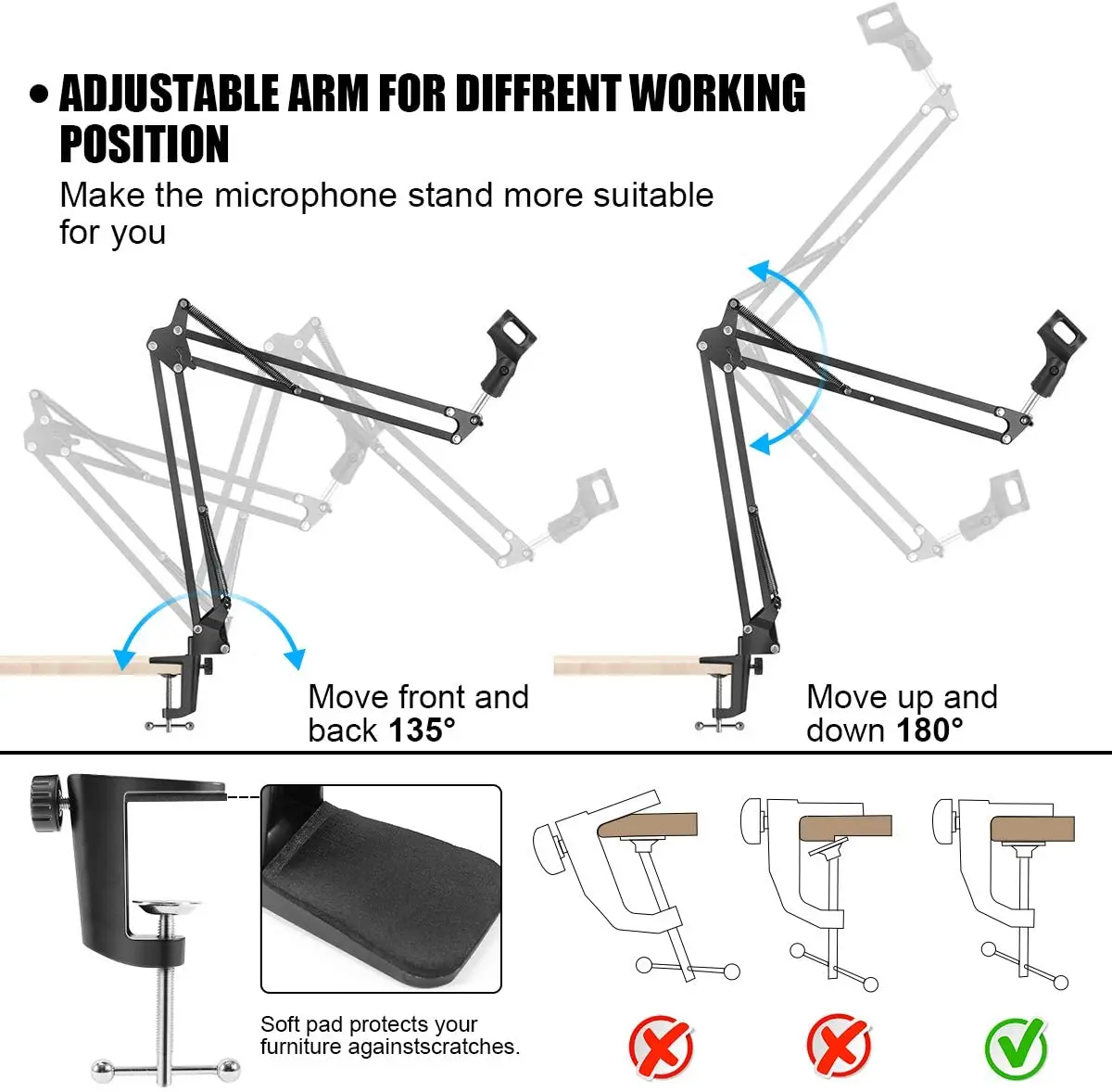 Arm Desk Adjustable  Bm800 Holder Tripod Microphone Stand F2 With Shock Mountfor Professional Streaming