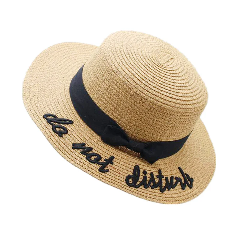 

New Summer Sun Hats Women Fashion Girl Straw Hat Ribbon Bow Beach Hat Casual Straw Flat Top Panama Hat Bone Feminino