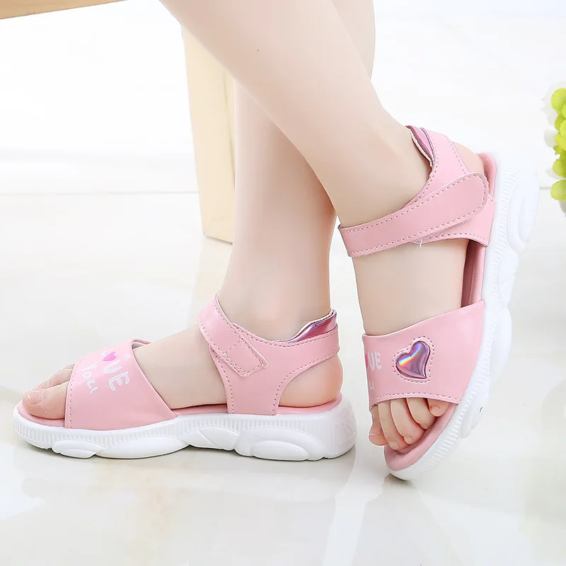 1-16years old Girls leather sandals new fashion flat bottom little girl beach shoes Korean  princess cute bear shoes