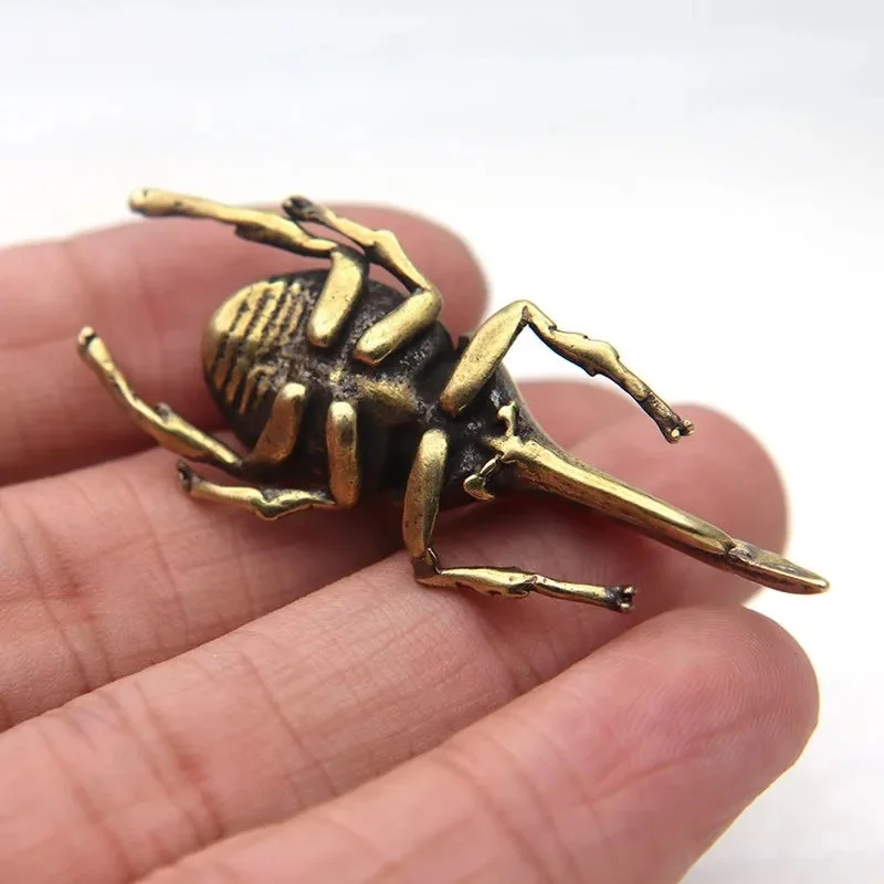 Solid Brass Simulation Insects Figurines Miniatures Bugs Tea Pet Ornaments Flowerpot Decoration Accessories Copper Beetle Statue