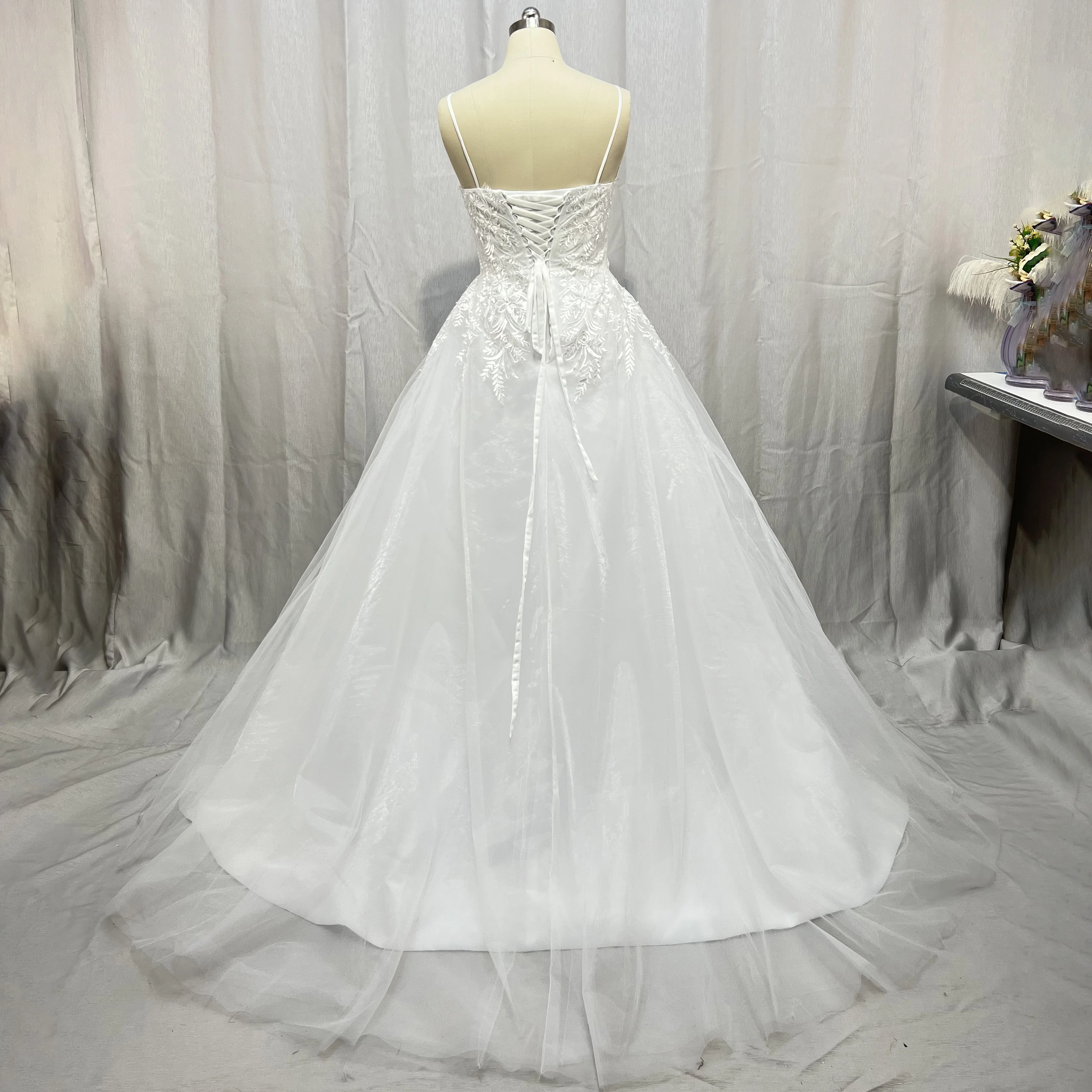 2022 Simple Plus Size Spaghetti Straps Princess Real Photo Wedding Dresses Custom Made Vestidos de Noiva Tulle Bridal Gown