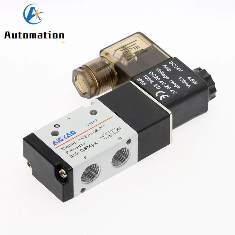 3V210-08 Pneumatic Solenoid Valve 3 Way 2 Position Air Directional Control Valve  DC12V DC24V AC110V AC220V