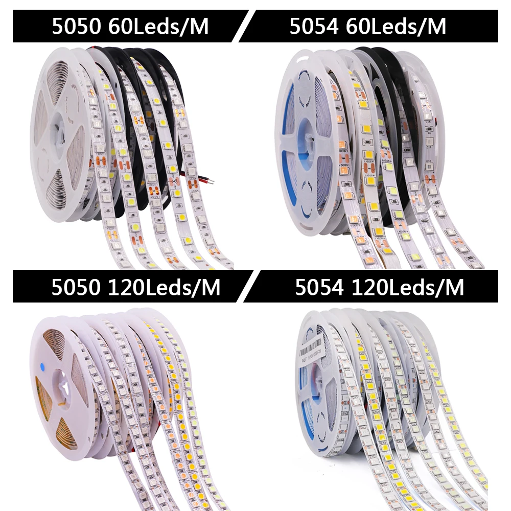 12V 24V LED Strip Light Waterproof SMD 5054 5050 2835 5M LED Tape 120Leds/m 240Leds/m 480Leds/m Flexible LED Light Diode Ribbon