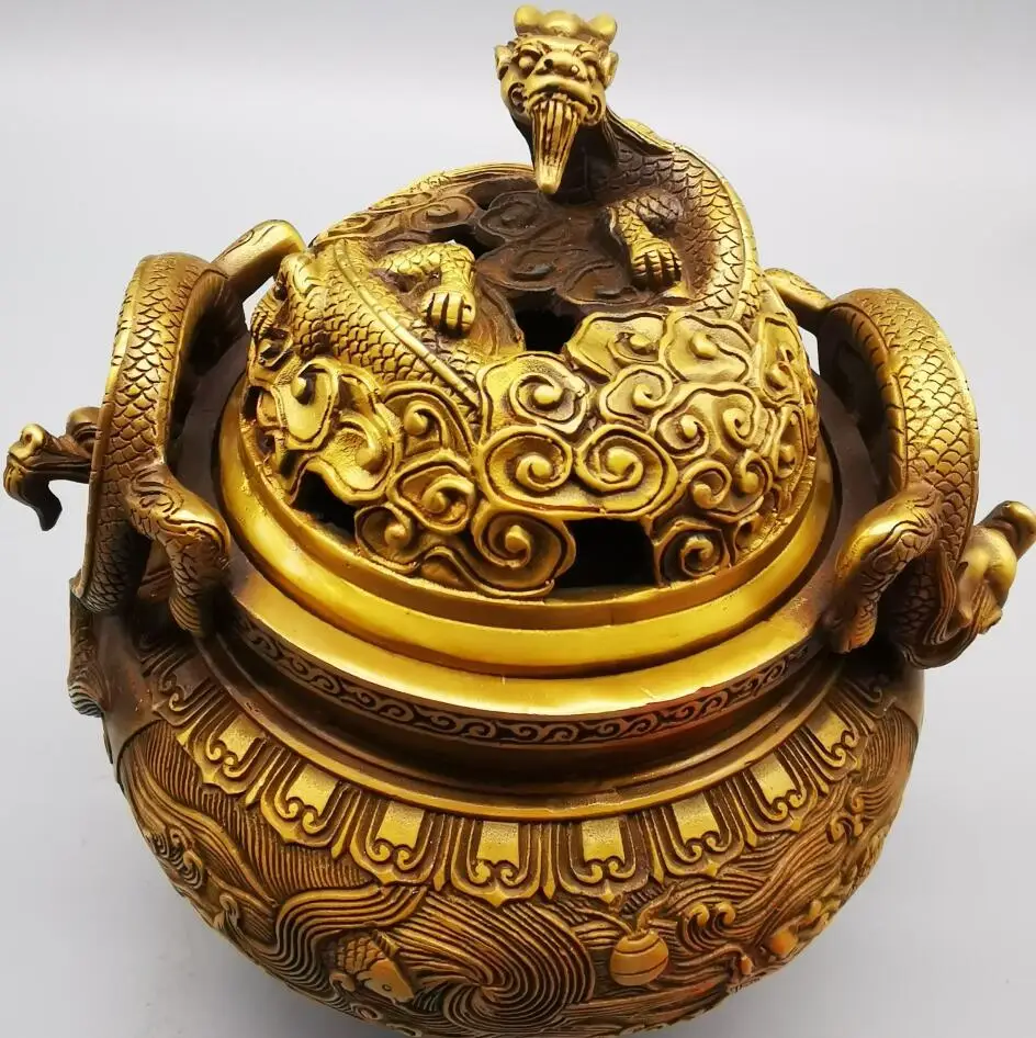 

China brass dragon Incense burner crafts statue