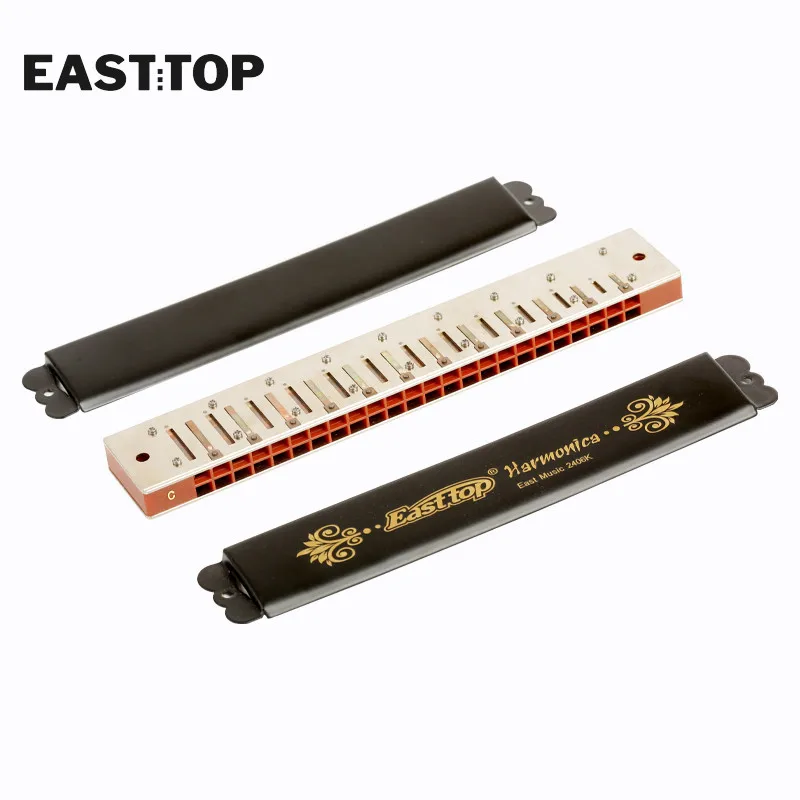 EASTTOP T2406K 24 Holes Tremolo Harmonica Key of C Tremolo Mouth Organ Harmonica for Adults Students Professionals