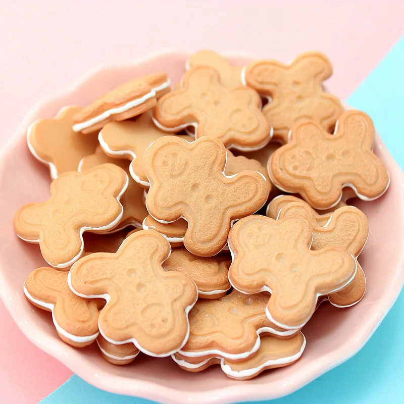 10Pcs Simulation Biscuit Flat back Resin Cabochon Kawaii Bear Star Fake Food Christmas Decoration DIY Scrapbooking Accessories