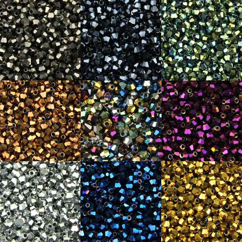 JHNBY 3mm 200pcs AAA Bicone Austrian crystals loose beads ball supply surface color plating bracelet necklace Jewelry Making DIY