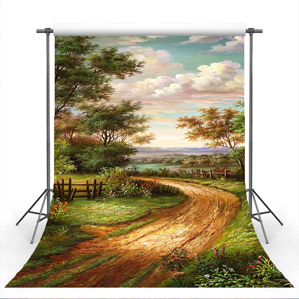 Vintage Country Backdrop Adult Kids Spring Photography Rural Landscape Hand Painting Abstract Background Girl Child Photostudio