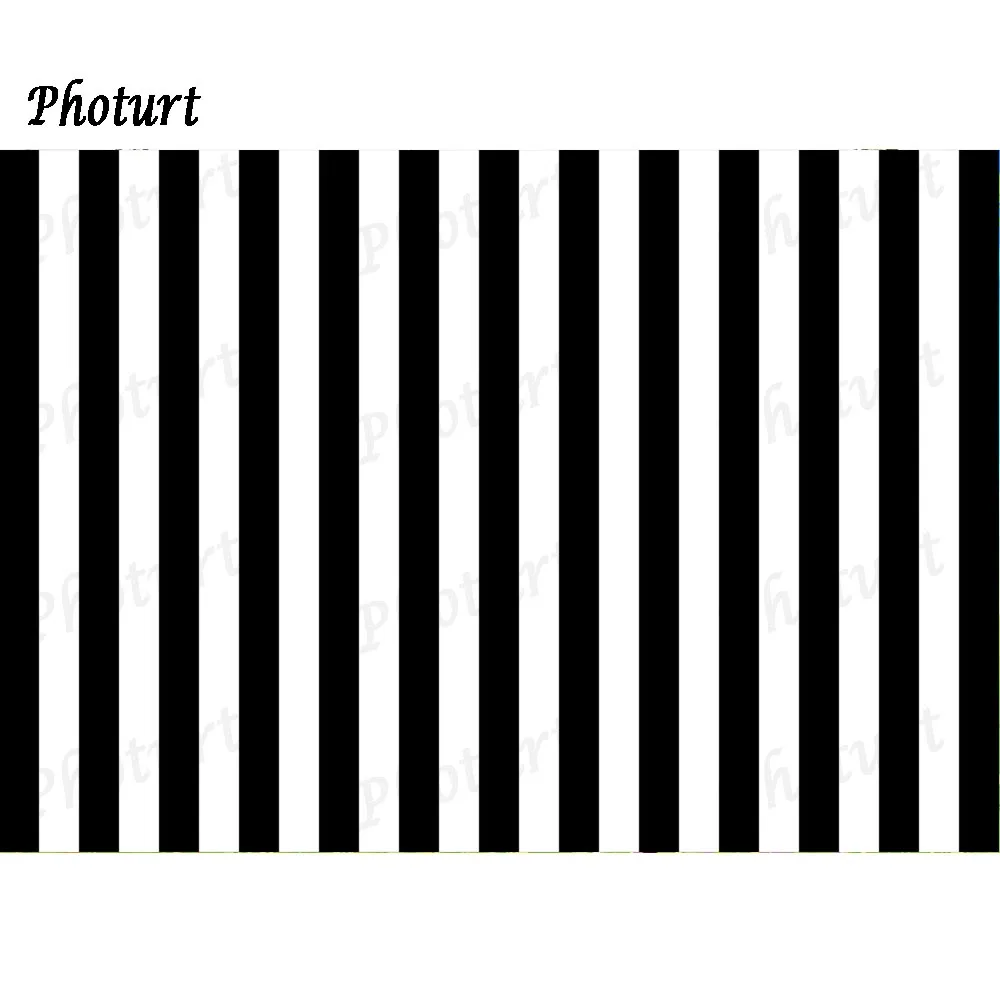 PHOTURT Black White Vertical Stripe Backdrop Birthday Party Wedding Photography Background Polyester Vinyl Studio Props