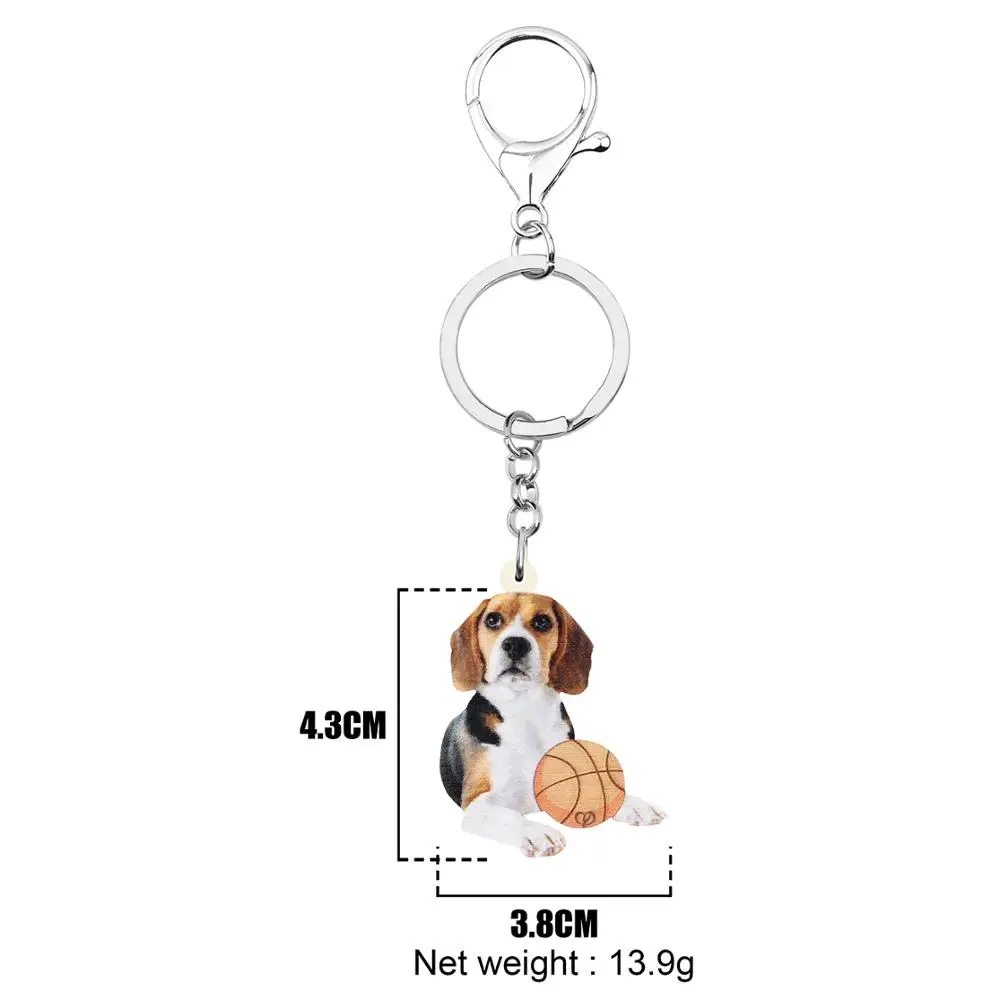 Bonsny Acrylic Cute Beagles Dog Keychains Keyring Long Pet Animal Jewelry Key Chain For Kids Teens Classic Birthday Gift Charms