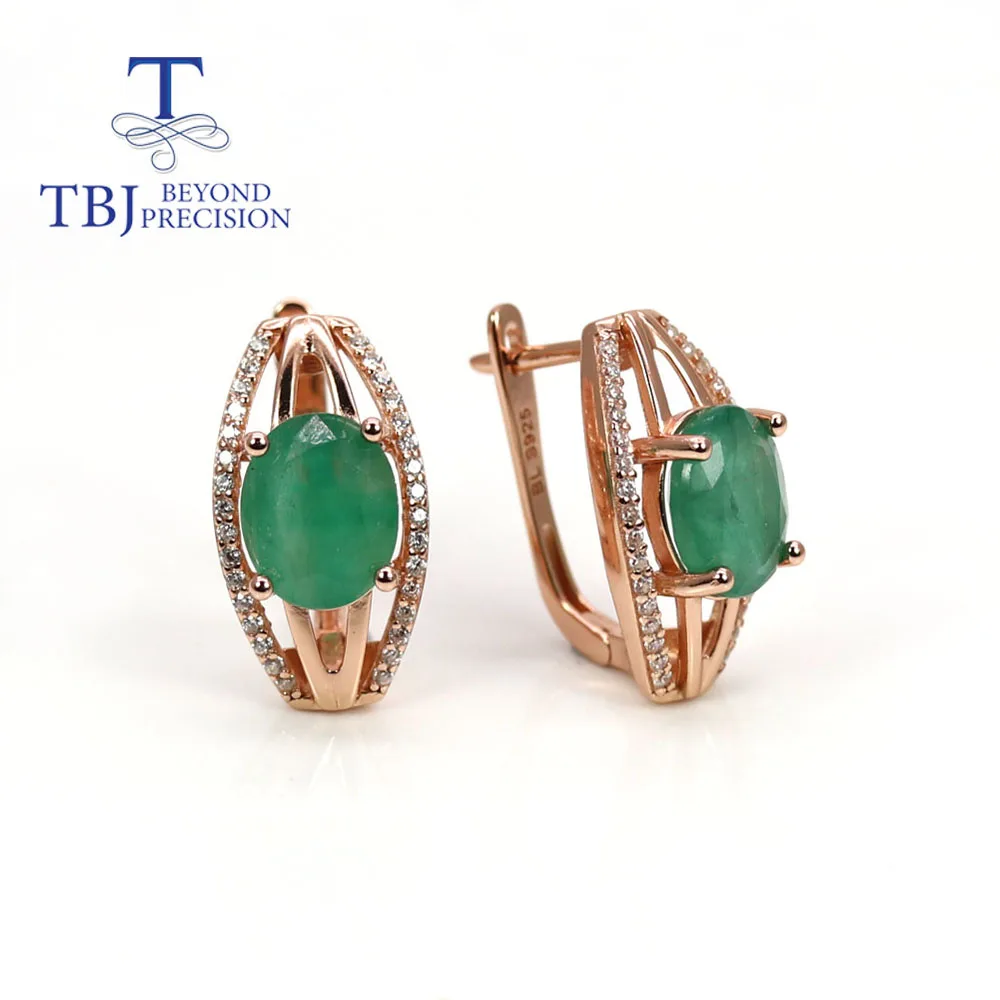 TBJ,Natural zambia green emerald oval 8*10mm Ring earring 8ct real gemstone jewelry 925 sterling silver for women mom wife gift