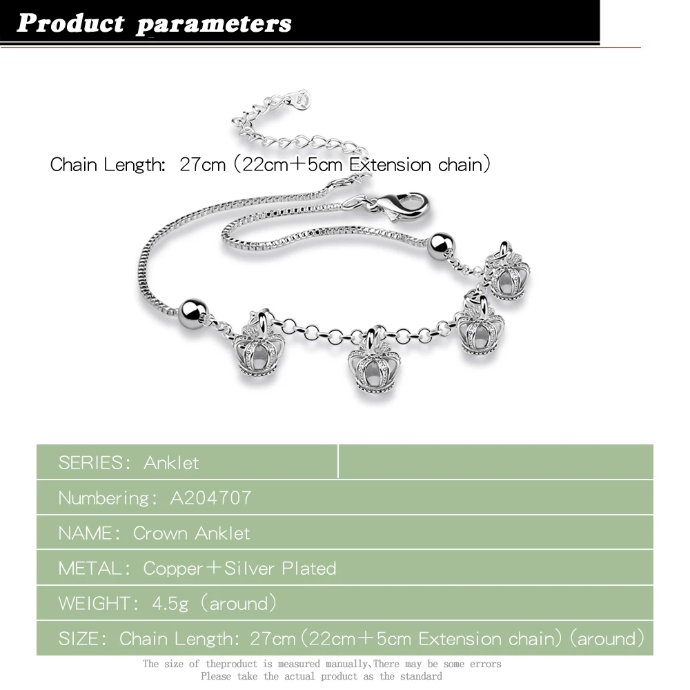 Sweet romantic lady anklets 925 sterling silver crown anklet for women Lovely Full crown foot ornaments party gift image 2