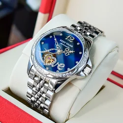 Reef Tiger/RT Fashion Flower Diamond Women Watch Miyota Movement Automatic Mechanical Watch Sapphire Glass Waterproof 5ATM Watch
