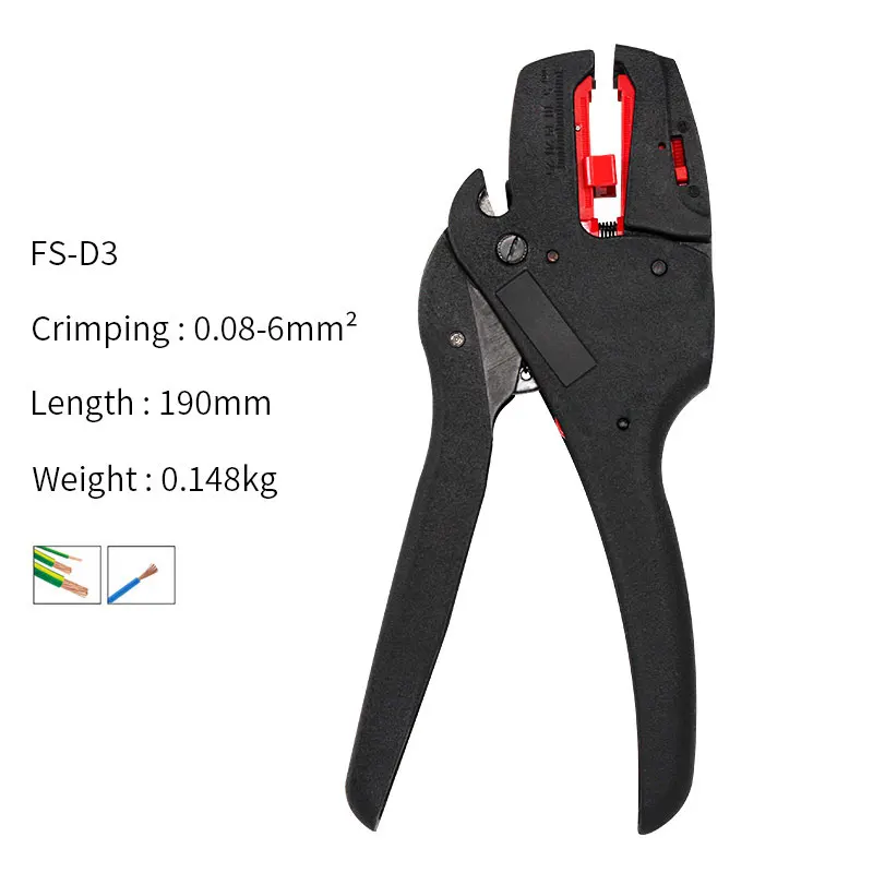 FS-D3  Multitool Adjustable Precision Stripping Pliers Automatic 0.08-6mm 28-9AWG Cutter Cable Scissors Wire Stripper Tools