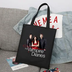 The Vampire Diaries Reusable Shopping Bag Women Student Canvas Tote Bags Printing Eco Bag Cartoon Shopper Shoulder Bags