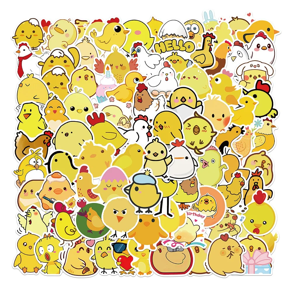 50/100Pcs Yellow Chick Cartoon Stickers Various Cute Chick Designs Pattern School Teacher Reward Sticker Classic Kids Toys