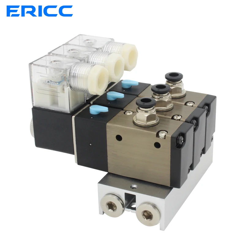 3V110-06-NC Normally closed Electromagnetic Solenoid Valve Block With Muffler Fitting Base Manifold DC12v 24v AC110v 220v 3 port