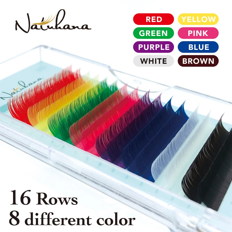 NATUHANA Lashes 16rows Mix Rainbow Color False Mink Eyelash Extension Faux Individual Eyelashes Makeup Cilia maquiagem cilios